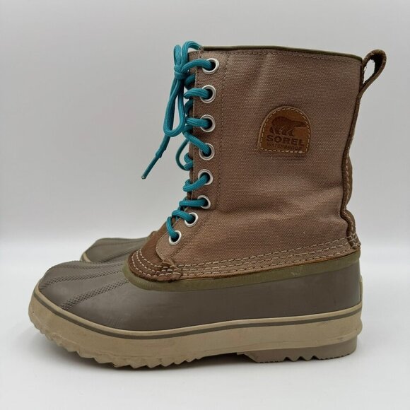 Sorel Waterproof Boots With Removable Liner Womens Size 8 Green Tan Durable - Picture 6 of 11